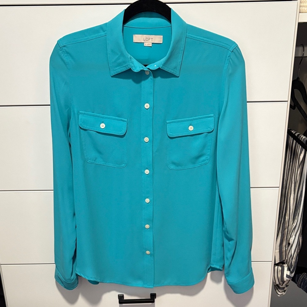 LOFT Teal Long Sleeve Shirt - Picture 1 of 3